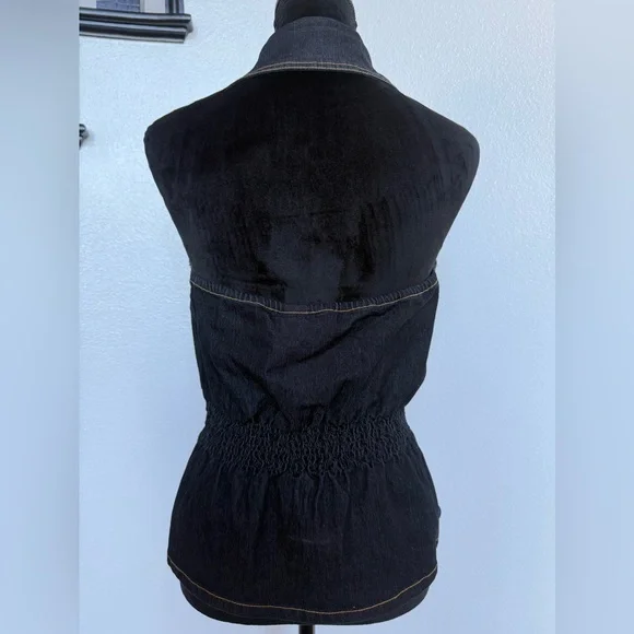 NWOT Y2K Bisou Bisou Denim Sleeveless Button-Up Halter Top Vest Belt Size Large - Picture 3 of 5